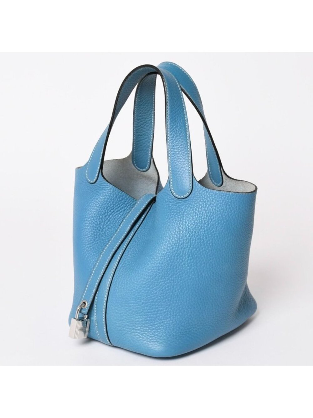 Hermes Picotin Lock PM Handbag Blue Jean Taurillon Clemence Silver